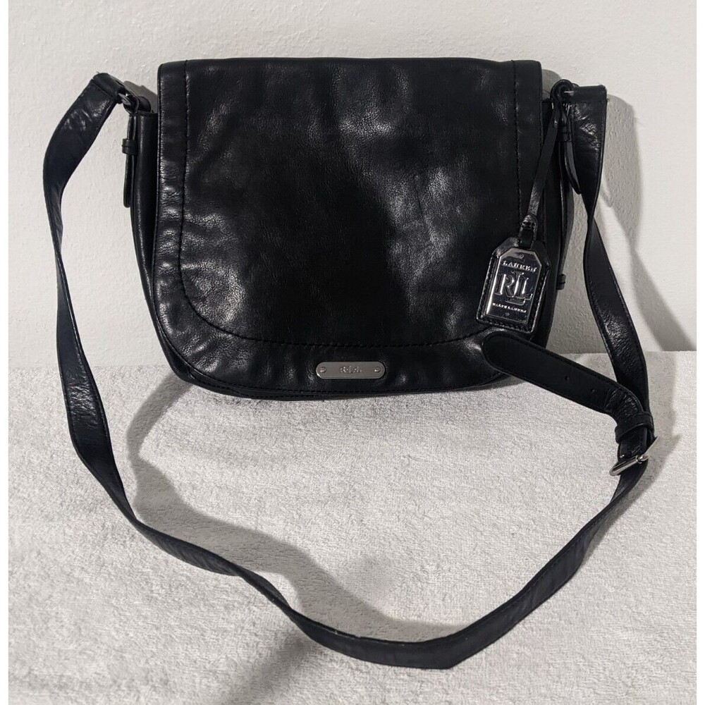 Ralph Lauren Black Leather Purse Shoulder Crossbody Magnetic w/ Strap
